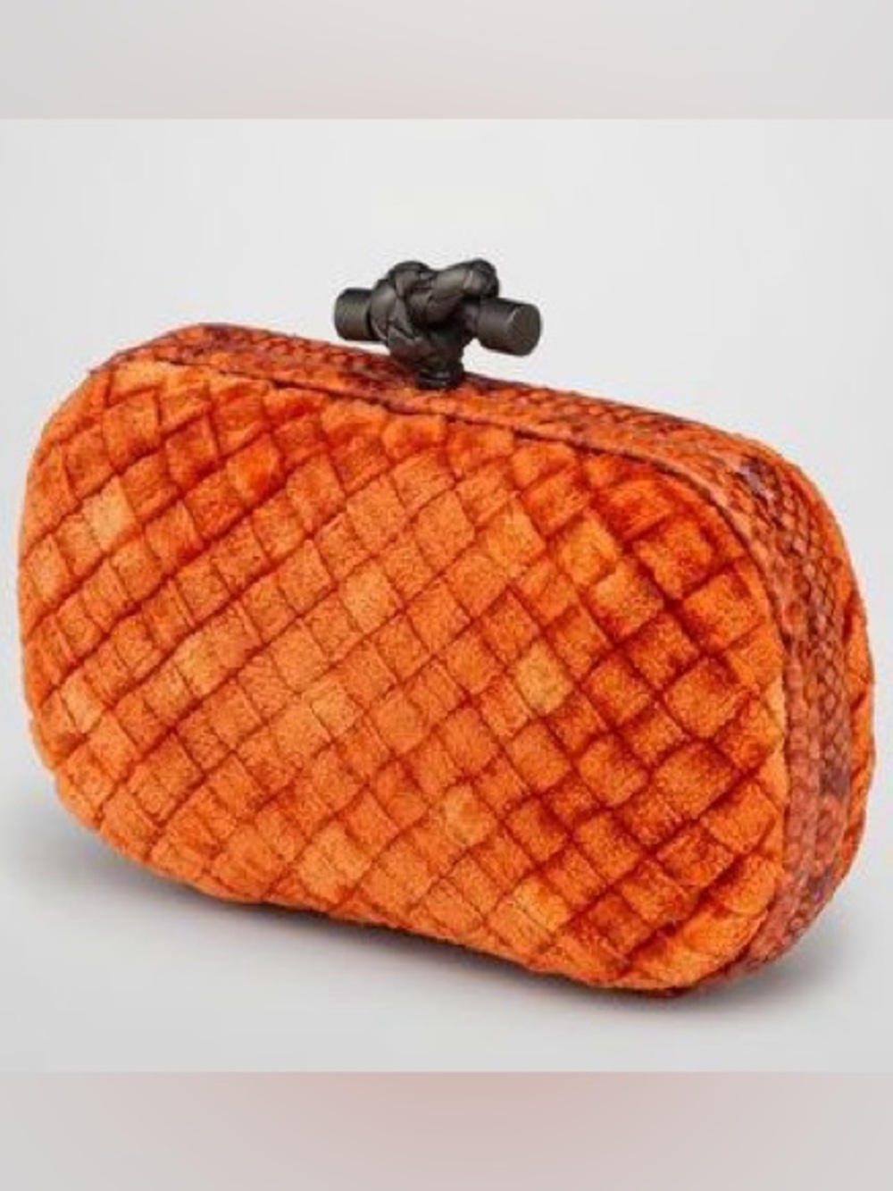 Bottega Veneta Orange Velvet Ayers Trim Knot Clutch with Python Trim NWOT
